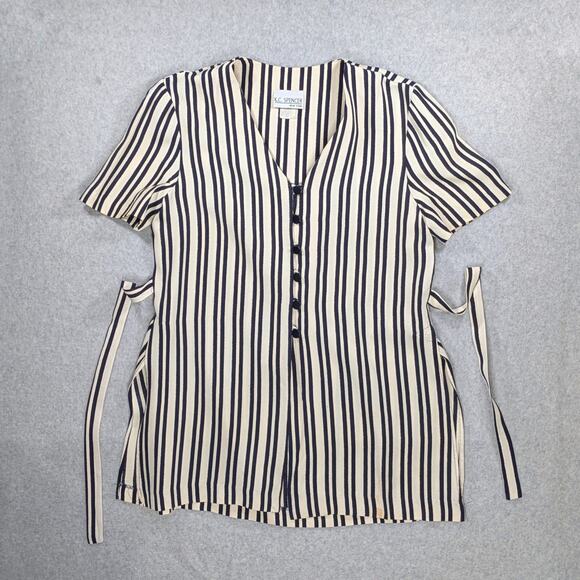 Vintage KC Spencer NY Striped Blouse Sz 6 Short Sleeve Tie Back Side Slit - Picture 7 of 15
